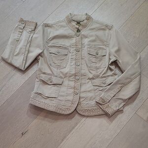Lucky Brand Jacket Women's sz L Tan Embroidered Utility Jacket